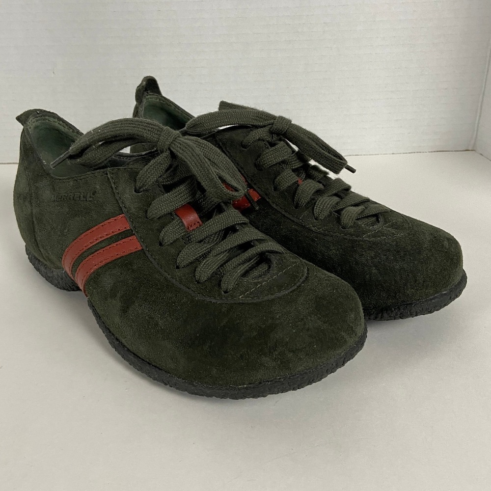 Merrell Duet Sport Yew Green Suede Sneakers Womens 7 Olive Red Stripes 40266